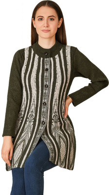Life and style Striped, Self Design Round Neck Casual Women Dark Green Sweater