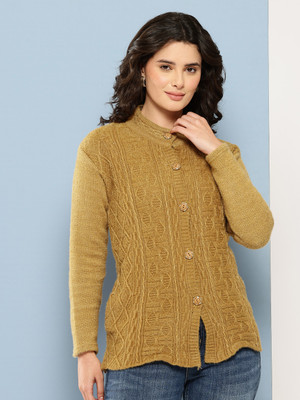 METRONAUT Self Design Round Neck Casual Women Gold Sweater