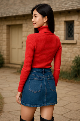 SKG Solid High Neck Casual Women Red Sweater