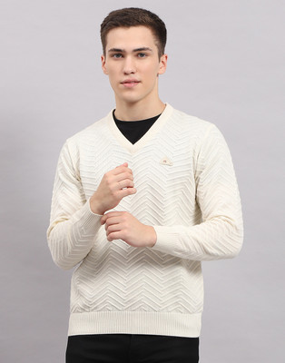 MONTE CARLO Self Design V Neck Casual Men Pink Sweater