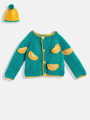 CHUTPUT Woven Round Neck Casual Baby Boys & Baby Girls Green Sweater