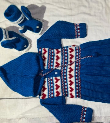 VARDHMAN KNITWEAR Self Design Round Neck Party Baby Boys & Baby Girls Blue Sweater