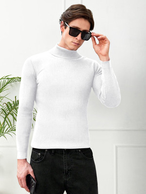 Nxtwin Solid High Neck Casual Men White Sweater