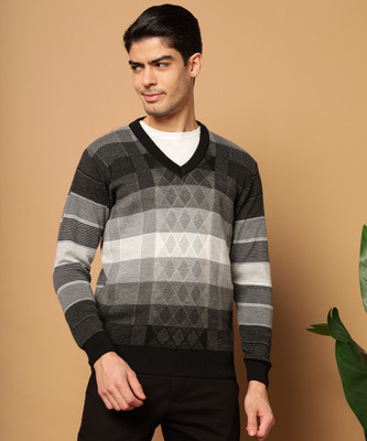 CANBLAR Striped V Neck Casual Men Multicolor Sweater