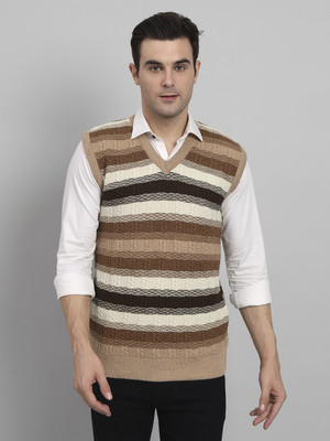eWools Woven V Neck Casual Men Beige Sweater