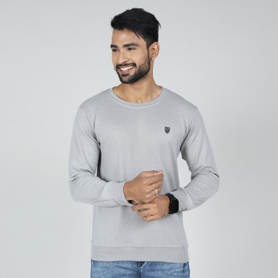 GAME BEGINS Solid Round Neck Casual Men Grey Sweater