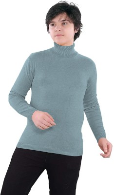 Clothify Solid Turtle Neck Casual Boys Light Blue Sweater