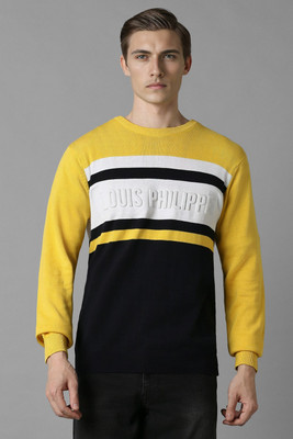 LOUIS PHILIPPE Colorblock Crew Neck Casual Men Yellow Sweater