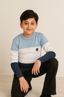 DIVYAM COLLECTION Self Design Round Neck Casual Boys Light Blue Sweater