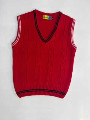 Modstyle Self Design V Neck Casual Boys & Girls Red Sweater