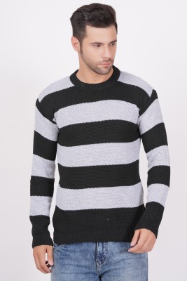 AXOLOTL Woven Round Neck Casual Men Black, White Sweater