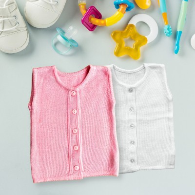 The Little Lookers Solid Round Neck Casual Baby Boys & Baby Girls Pink, White Sweater