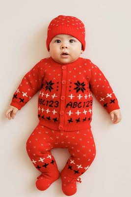 AGFashion Solid Round Neck Casual Baby Boys & Baby Girls Red Sweater