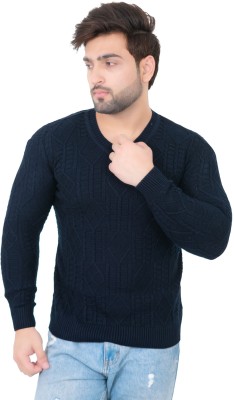 Dartline Solid High Neck Casual Men Dark Blue Sweater