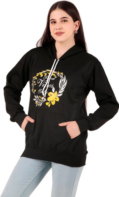 HouseOfCommon Printed Hooded Neck Casual Women Reversible Black Sweater