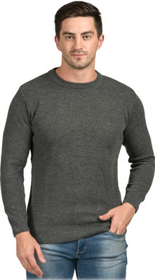 NICO WESLEY Solid Round Neck Casual Men Grey Sweater