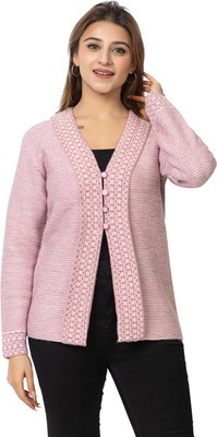 TWENTY ME Self Design V Neck Casual Women Pink Sweater