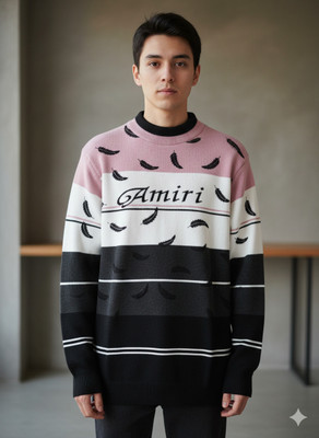 KingsImpex Striped V Neck Formal Men Black Sweater
