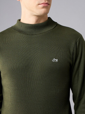 ARRAY Solid High Neck Casual Men Green Sweater