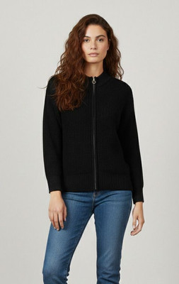 WOOLBERRY Self Design High Neck Casual Women Black Sweater