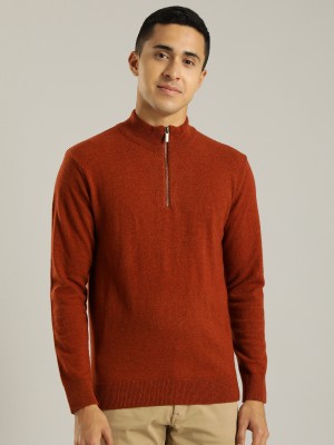 INDIAN TERRAIN Solid High Neck Casual Men Red Sweater