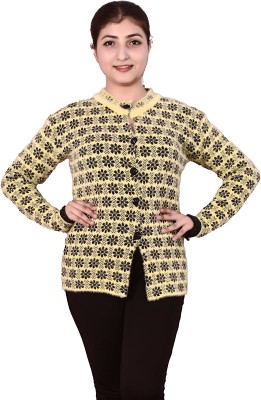 AYUB FASHION Polka Print Round Neck Party Women Reversible Yellow Sweater