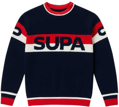 Pink Paradise Graphic Print Round Neck Casual Boys Dark Blue Sweater