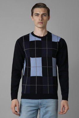LOUIS PHILIPPE Checkered Round Neck Casual Men Black Sweater