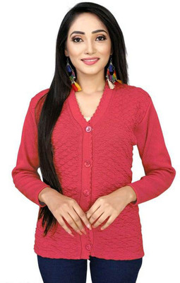 Shunit creation Printed V Neck Casual Women Pink Sweater