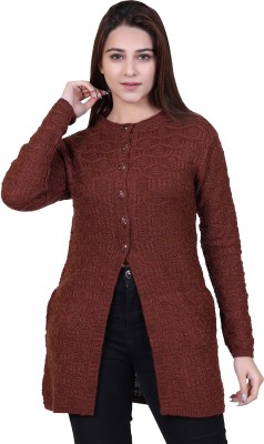 Varenyam Self Design Round Neck Party Women Brown Sweater