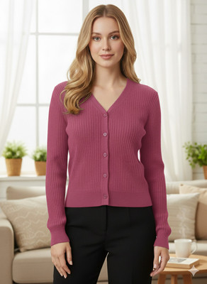 Nxtwin Self Design V Neck Casual Men Pink Sweater