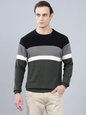 CANTABIL Striped Round Neck Casual Men Dark Green Sweater