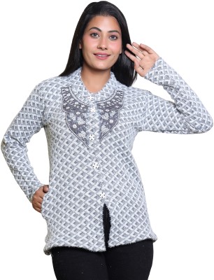 Jai Maa Chandi Fabrics Self Design Round Neck Casual Women Grey Sweater