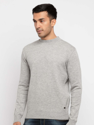 Status Quo Solid Round Neck Casual Men Grey Sweater