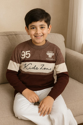DIMSYCOLLECTION Colorblock Round Neck Casual Boys Brown Sweater