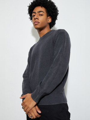 MAX Self Design Round Neck Casual Men Grey Sweater