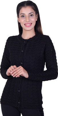 Varenyam Self Design Round Neck Lounge Wear Women Black Sweater