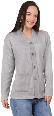 WoolCraft Solid V Neck Casual Women Grey Sweater