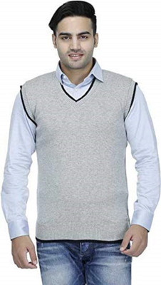 Super Weston Trend Solid V Neck Casual Men Blue Sweater