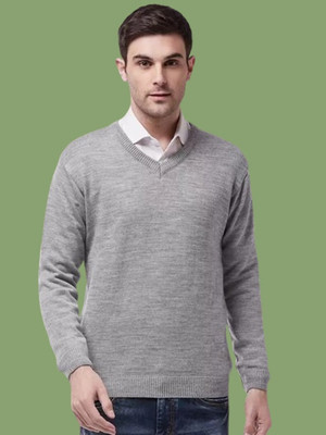 ZAKOD Solid V Neck Casual Men Grey Sweater