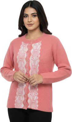 Kriti Striped Round Neck Casual Women Pink Sweater