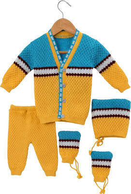 bloomkids Self Design V Neck Casual Baby Boys & Baby Girls Light Blue Sweater