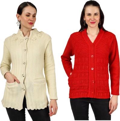 DIMSYCOLLECTION Embroidered V Neck Casual Women Beige, Red Sweater