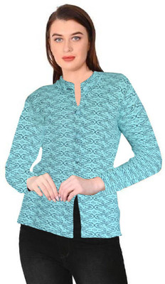 Shunit creation Self Design Round Neck Lounge Wear Women Light Blue Sweater