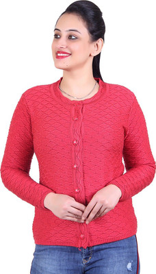 Varenyam Self Design Round Neck Lounge Wear Women Red Sweater