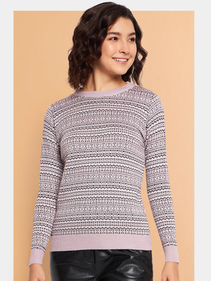 CLAPTON Printed Round Neck Casual Women Pink Sweater