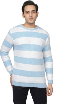 Pipasa Self Design Round Neck Casual Men Light Blue Sweater