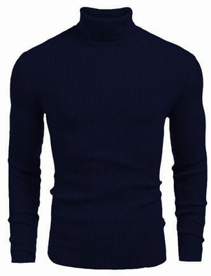 R ARHAN Self Design Turtle Neck Casual Men Dark Blue Sweater