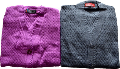 Shunit creation Solid V Neck Formal Women Purple, Grey Sweater