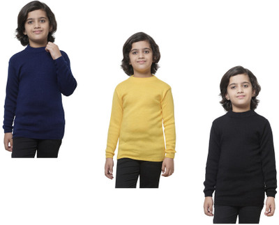 Indistar Solid Round Neck Casual Boys Dark Blue, Yellow, Black Sweater